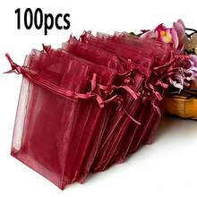 50/100pcs Red Festive Heartfelt Red Organza Drawstring Transparent Gift Bags, Suitable For Wedding Gifts, Party Favors, Jewelry, Candy And Decorations, Wedding Gift Bags_Gifts - View 7
