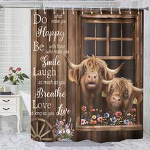 [Popular Choice]1pc/4pcs, Bathroom Curtains Shower, Bathroom Set, Shower Curtain Set, Shower Curtains, Bathroom Decor, Bathroom Rug, Home Decor, Bath Mat, Bathroom Mat, Highland Cow And Farmhouse Pattern, Country Pastoral Theme Decor, Bathroom Set, 12 Hooks Included - Highland Cattle - View 5