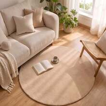 1pc, Washable Non-Slip Khaki Round Faux Rabbit Fur Rug, Non-Slip Bottom, Soft And Delicate Touch, Perfect Circle Shape, Solid Light Beige-Brown Tone, Minimalist And Clean, Soft Earthy Color Palette, Suitable For Wooden, Cream, Minimalist And Other Home Decor Styles, Applicable To Living Room, Bedroom, Bedside, Entryway, Children's Room, Baby Room And Other Living Scenes, Christmas Decoration Item - Multicolor - View 1