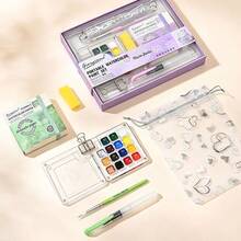 15 Colors Solid Watercolor Paint Travel Set, Portable Storage Art Painting Sketching Watercolor Paint Acrylic Box Mini Outdoor Quick Sketching Set, Student Hand Drawing Journal Art Painting Tools - Pink Set - View 2
