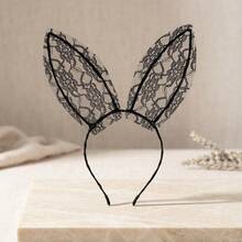 1PC/2PCS/3PCS Sexy Personalized Lace Bunny Girl Headband, Bell Rose Flower Choker, Eye Mask Set, Suitable For Dance Party, Stage Performance COS Costume, Halloween, Easter, Daily Wear - White - View 1