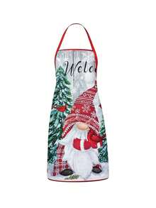 1pc/2pcs/4pcs Winter Gnome Print Kitchen Apron, Sleeveless Polyester Anti-Stain Apron, Hello Winter Welcome Sign, Cute Gnome & Cardinal Bird Snowy Forest Pattern, For Cooking Baking BBQ, Christmas Winter Holiday Party Decor, Unisex Kitchen Gift - Multicolor - View 3