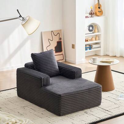 Gaderth 45" Boneless Lounge Chair Indoor,Mini Cloud Couch With 12.2" Thick Cushion,Soft Corduroy Chaise Lounge Chair,No Assembly Floor Sofa For Living Room,Bedroom,Reading Nook & Playroom
