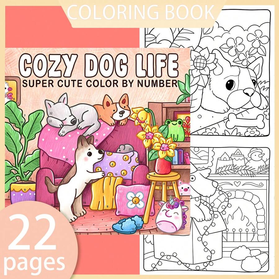 [NEW COZY DOG LIFE Coloring Book] 1 Original Coloring Book, 22 Pages Single-Sided Printing, Clear Lines And Exquisite Patterns, Suitable For Relaxation, Adults, Teenagers And Children, Perfect Gift For New Year, Christmas, Birthday, School Holidays - Single Piece - View 1