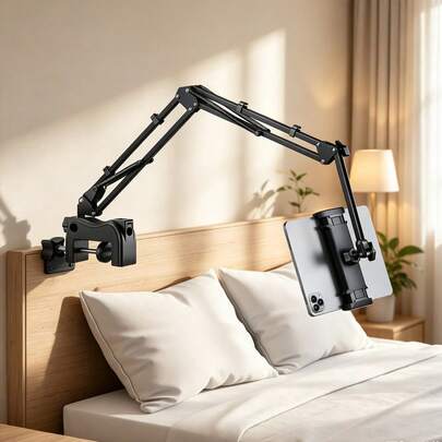 xnyocn 360° Rotating Carbon Steel Tablet And Phone Stand-Heavy-Duty Arm, Bedside Or Desktop Use, Multi-Angle Adjustable, Ideal For Work, Gaming, And Watching Movies