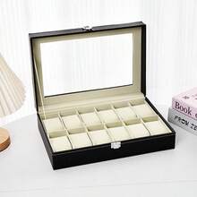 Multifunctional Watch Box, 12 Slots With Drawer Watch Display Box, Men's Watch Box With Glass Lid, Double Layer Jewelry And Watch Storage Box, Unisex, Black, Christmas Gift - Multicolor - View 10