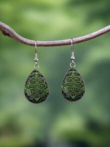 YUJUGLOW 1 Pair Green Irish Knot Pattern With 316 Stainless Steel Water Drop Earrings Suitable For Women's Daily Wear - Green - View 2