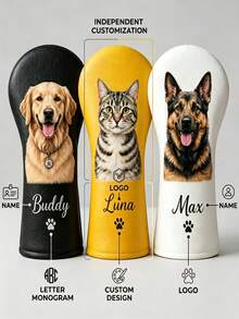 Custom Pet Photo Golf Club Headcover, Personalized Dog Cat Portrait Golf Club Headcover, Custom Name PU Leather Golf Driver Headcover, Custom Text Golf Accessories, Unique Golf Gift For Golfers And Pet Lovers - Multicolor - View 8