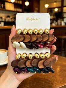 Betykuku 8/12/14pcs European & American Vintage Wooden Resin Artistic Design Pendant Earrings Set - 6 Pairs Set - View 9
