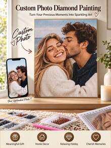 مجموعة رسم الماس المخصصة بالصور، فن ملصقات الماس المخصص للأزواج DIY، خيارات الماس الأكريليك الدائري أو المربع، مناسبة لديكور جدار الصور المخصص لغرفة النوم وغرفة المعيشة، أحجام متعددة متاحة، أيضًا هدية إبداعية للأزواج والعائلة والأصدقاء. - متعدد الألوان - مشاهدة 4