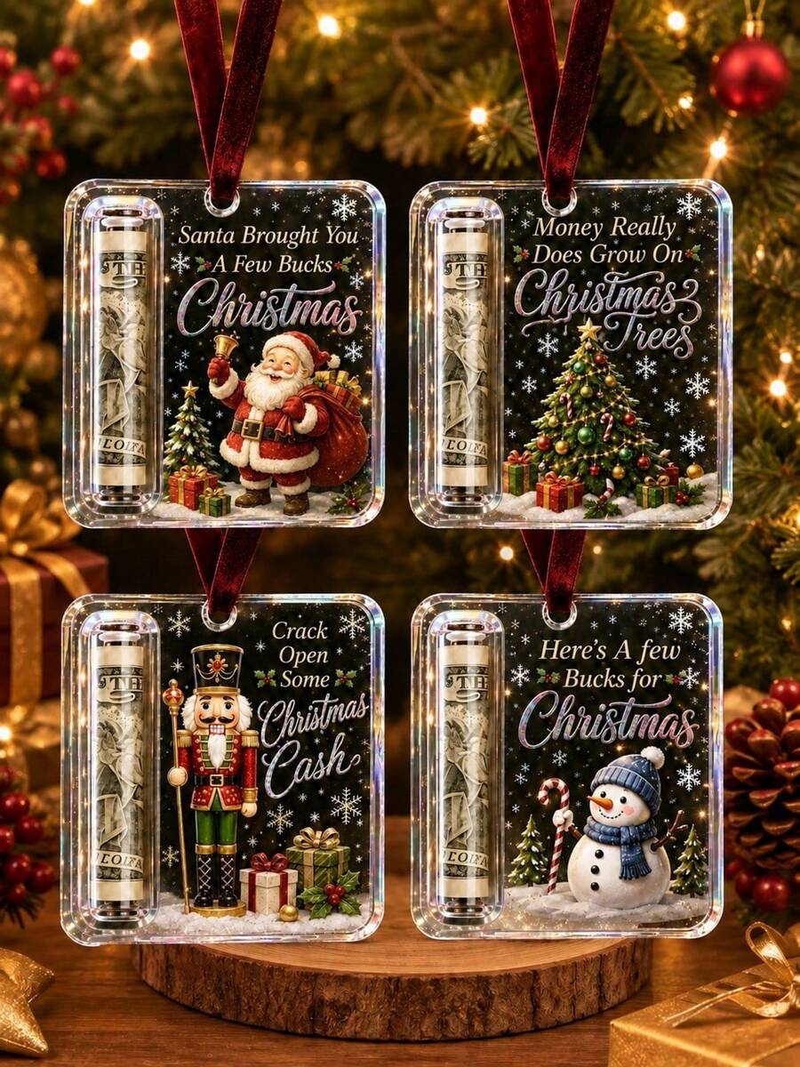 1 Or 2 Flat 2D Acrylic Cash Gift Hanging Decor, Snowman Decorative Tag, Christmas Tree Commemorative Ornament, Home New Year Holiday Decoration, Christmas Gift For Friends And Family (Cash Not Included) - Multicolor - View 1
