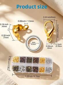 1 Box Approx. 720pcs Lobster Clasp, Includes 720pcs Jewelry Making Accessories, 80pcs Lobster Clasps, 160pcs Open Bead Caps, 480pcs Open Connector Rings Bead Tail Wire Knot Protector Clasps, Open Jump Ring Connectors, DIY Jewelry Making Accessories Set - 12-compartment Jewelry Accessory Storage Box - View 4