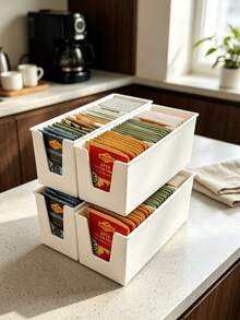 Tea Bag Storage Box Desktop Divided Organizer Rack, Home Kitchen Coffee Pod & Seasoning Packet Organizer Box, Cabinet Drawer Tea Bag Plastic Storage Box - Multicolor - View 9