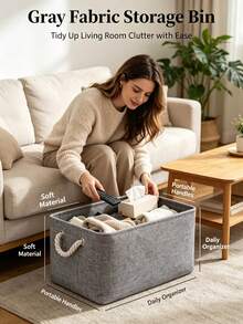 Foldable Linen Storage Basket With Rope Handles For Home Organizers, Breathable Storage Bin For Bathroom Counter, Cabinet, Bedroom, Toilet, Organize Towels, Washcloths And Bath Essentials - Multicolor - View 2