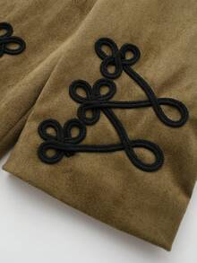 Women's Napoleon Style Short Long Sleeve Stand Collar Suede Knot Jacket - Army Green - View 5