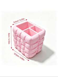 Cute Bow Puff Makeup Brush Storage Holder, Divided Compartment Cosmetic Organizer, Vanity Makeup Tool Container, Desktop Pen Cup For Students, Aesthetic Desktop Storage Box, Dresser Decor, Pretty Makeup Organizer - Multicolor - View 4