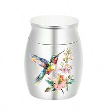 Small Hummingbird Mini Aluminum Alloy Memorial Urn - White, Green Pattern - 1.57 Inches Tall - Human Pet Ashes Keepsake - Secure Threaded Lid - Elegant & Exquisite Craftsmanship - Decorative Urn For Adults - Multicolor - View 8