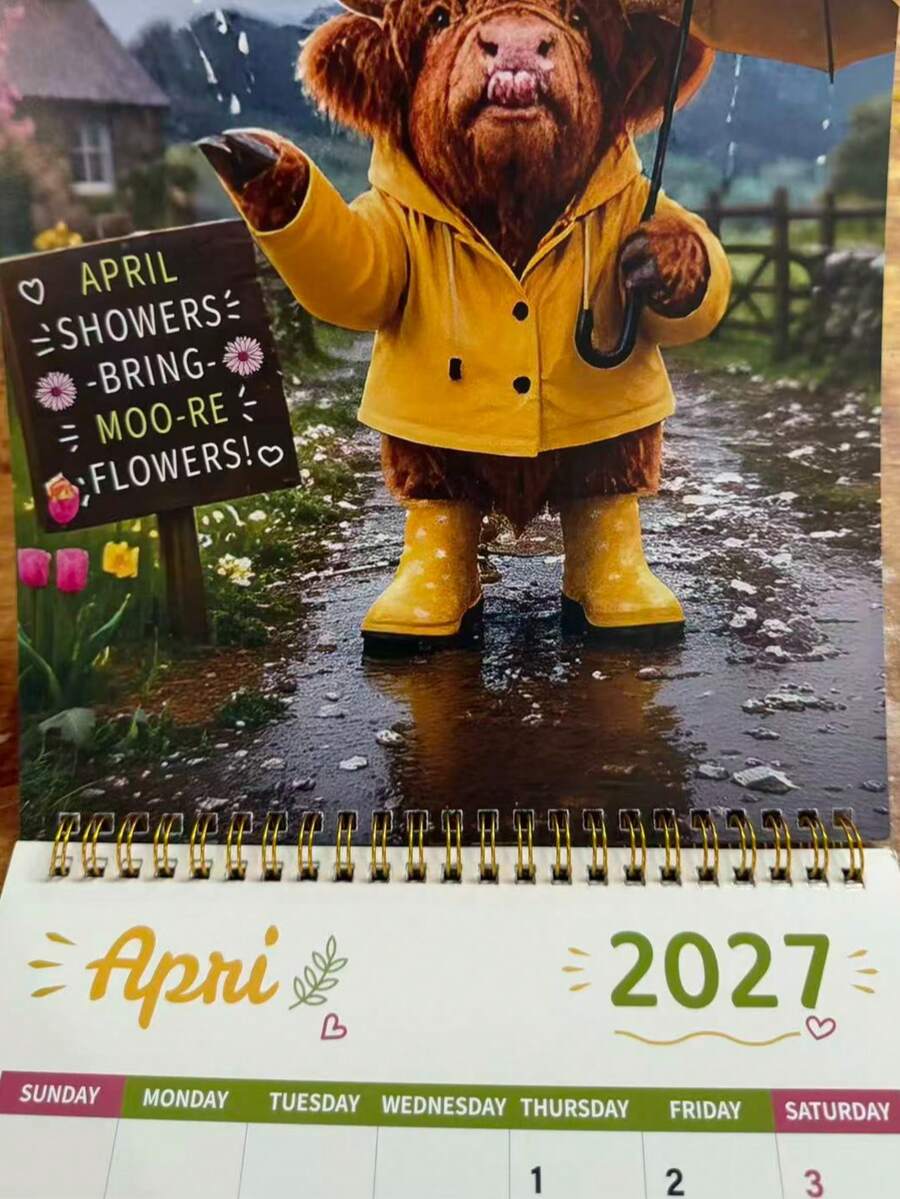 2027 Calendar Highland Cow Theme 12 Unique Exquisite Monthly Planner Schedule Display, Birthday Home Indoor Decor Accessory, Christmas Gift, New Year Gift - Multiple Styles - View 1