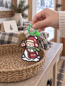 1個個性化姓名像素藝術風格雪人鑰匙圈，客製文字冬季聖誕包飾吊飾，可愛日系風掛飾，適用於背包、手提包、行李拉鍊配件，給女性、女孩、朋友的節日禮物 - 彩色 - 查看 4