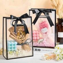 12pcs/Pack - Clear Gift Bags With Black Edge And Satin Bow; Reusable Clear PVC Tote Bags; Perfect For Wedding, Bridal Shower, Birthday Gift Wrapping, Baby Shower And Luxury Gift Packaging; Also Suitable For Floral Display In Boutiques (Multiple Colors Available) - Transparent Gift Bag With Black Trim (including Ribbon) - View 11