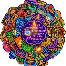 somoving 50pcs Glowing Style Scripture Quote Stickers, Suitable For Journals, Water Bottles, Laptops, Skateboards, Luggage, Phone Cases, Bicycle Helmets, Guitar Decoration And Daily Decoration - Multicolor - View 3