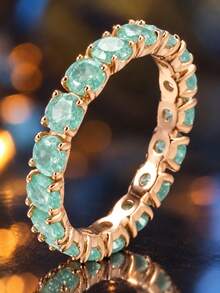 One Bohemian Style Promise Ring With Cubic Zirconia, In Pink, Green Or Aqua, For Engagement And Wedding Jewelry - Mint Green - View 2