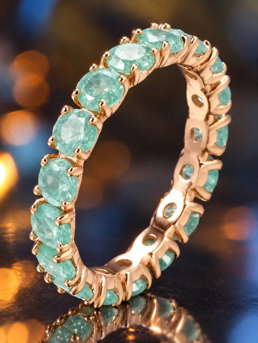 One Bohemian Style Promise Ring With Cubic Zirconia, In Pink, Green Or Aqua, For Engagement And Wedding Jewelry - Mint Green - View 1