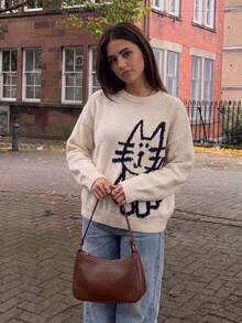 Women's Cute Plush Knit Pullover Sweater, Long Sleeve Regular Fit, Ribbed Knit Detail, Soft Fashion Long Top - Apricot - View 2