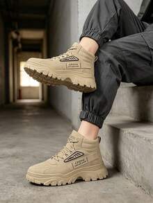Men High-Top Leather Riding Boots - Khaki - View 5