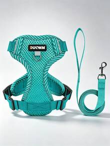 New Printed Pet Harness + Leash Set, Made Of Breathable Mesh Fabric With Reflective Strips, Adjustable And Soft For Small Dogs - Green - View 3