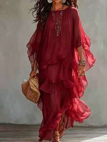 Women Long Dresses - Burgundy - View 5