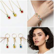 Random 5/10Pcs Mixed Color Hollow Apple Rhinestone Charms, Golden Enamel Leaf Fruit Pendant For DIY Earrings Bracelet Jewelry Making - Multicolor - View 6
