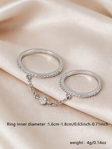 1pc Elegant Cubic Zirconia Chain Linked Ring, Suitable For Women's Daily, Wedding, Party, Gathering - Silver - View 2