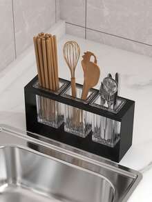 Kitchen Sink Organizer Rack, Self-Draining Kitchen Utensils And Tableware Holder, Flat Compartment Cutlery Storage Box, Kitchen Sink Knife Fork Chopstick Organizer, Flat Kitchen Utensils Storage Box, Kitchen Essential - Multicolor - View 7