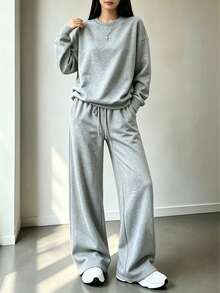 2件組 Falloutfits 女款運動套裝，時尚舒適拼色夾克與休閒長褲，適合秋冬穿著 - 淺灰色 - 查看 2