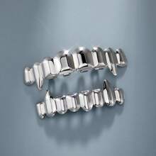 THATBOY 2pcs/Set Hip Hop Fashion Jewelry Vampire Teeth Grillz 18K Gold Silver Plated Vampire Wolf Teeth Grillz - Multicolor - View 19