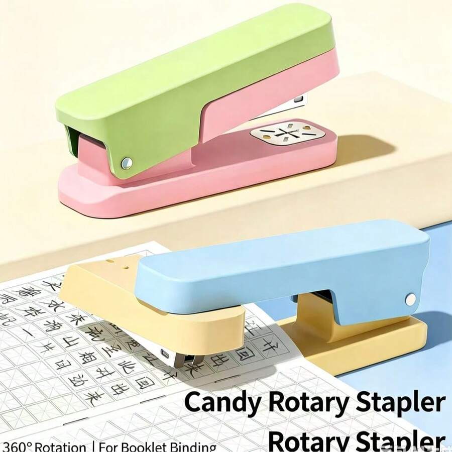 Small Square Sugar Stapler 360° Rotatable Office Stapler Morandi Handheld Stapler High-Value Home Use Center Stitching Stationery Gift - Multicolor - View 1