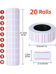 20/10/1 Rolls White With Red Line Self-Adhesive Price Label Stickers, Super Strong Adhesive Single Line Price Gun Paper, Multi-Purpose Pricing Labels For Retail Stores, Supermarkets, Offices, And Home Organization Marking - A - View 8