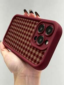 1pc Christmas Element Vintage Red & Brown Plaid Pattern TPU Full Coverage Phone Case, Compatible With IPhone 18/18 Pro/18 Pro Max/17/17 Pro/17 Pro Max/11/12/13/14/15/16/17/Air/Pro/Pro Max/Plus, Anti-Drop, Anti-Scratch Protection Design, Comfortable Grip, Perfect Gift For Men, Women Or Family Members On Easter, Birthday/Valentine's Day - Burgundy - View 2
