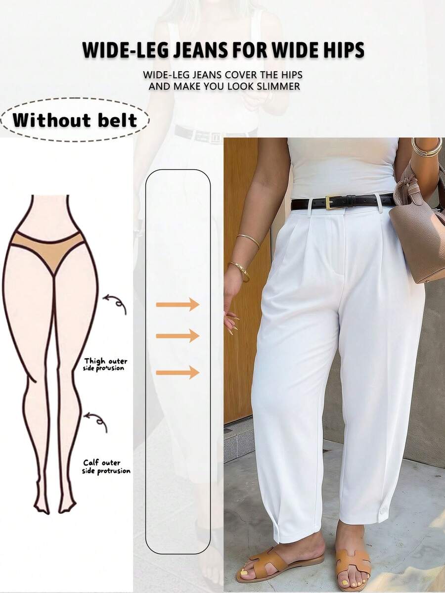 Plus Size Women Casual Solid Color Loose Pleated Lantern Harem Pants White - White - View 1