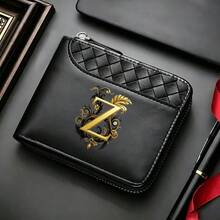 Men'sWallet A-Z26surnameinitialspatternBlack,ZipperClosure,Multiple CardSlots,Large Capacity,Stitching Design-Perfect Gift For Father,Husband,Brother - Black - View 25