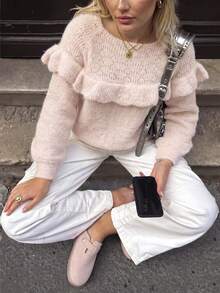 Women's Autumn/Winter New Elegant Pink Ruffle Knit Top, Suitable For Workplace Commute, Office Wear, Business Professional, Daily Casual Autumn - Pink - View 11
