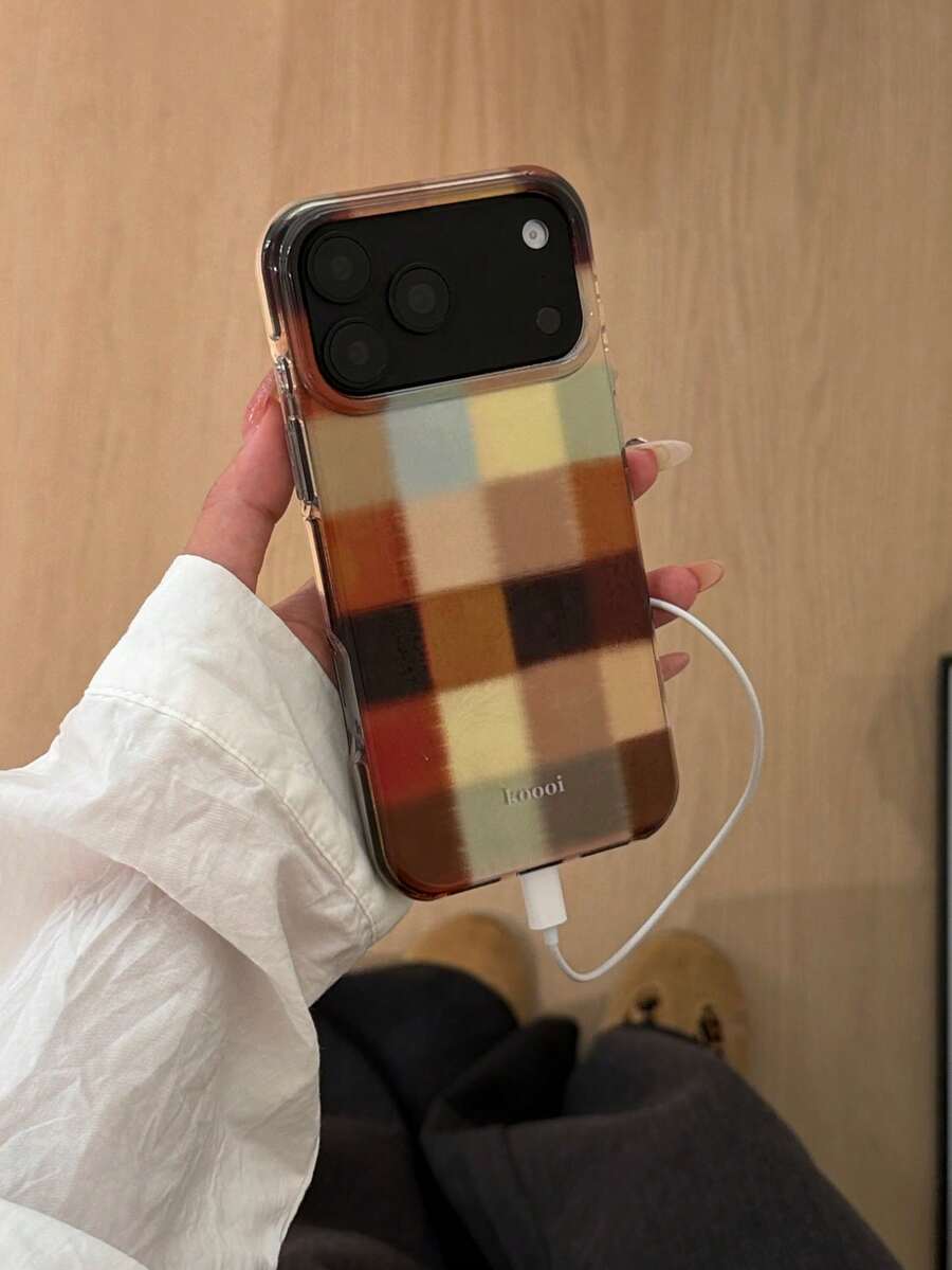 Patchwork Color Block Plaid Phone Case For IPhone 18 Pro Max, New Premium Korean Style Creative Minimalist Personalized Full Coverage Anti-Drop Protective Shell For IPhone 17 Pro/16