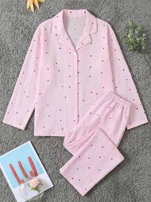 Joivida 2pcs Set Piyama Wanita Longgar Nyaman Bernapas Atasan Lengan Panjang dan Celana Panjang - Berwarna merah muda - View 7