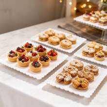 10pcs Wavy Edge Rectangular Paper Cake Trays, Heavy Duty Oil-Proof White Cardboard Service Trays, Thickened Base, Suitable For Elegant Dessert Table, Cupcake Display, Birthday Party, Wedding And Various Special Events - White - View 2
