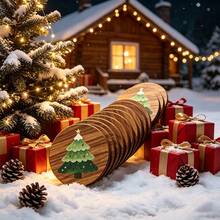 4pcs Wooden Christmas Tree Coasters, Round Wooden Coasters, Hand-Painted Christmas Tree Pattern, Suitable For Coffee Cups And Tea Cups, Winter Holiday Table Decoration, Perfect Gift For Christmas And Housewarming, Suitable For Home Kitchen, Dining Table And Bar - Multicolor - View 5