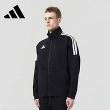 Adidas Jaket rajut kasual sporty tiga garis unisex dengan kerah tegak dan bahan yang bernapas. - Hitam dan Putih - View 4