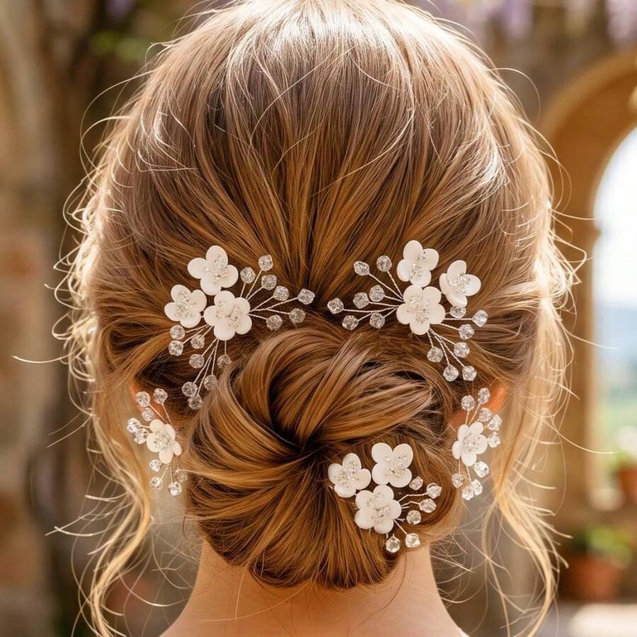 5Pcs Plant Glitter Elegant Party ABS Plastic (ABS Resin) Hair Sticks Bridal Wedding Hair Accessories All Seasons - Silver - View 1