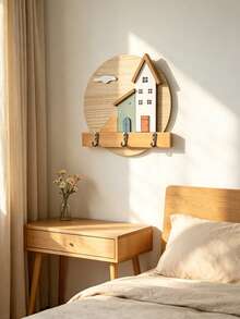 1pc Rustic Nordic Style Wooden Wall-Mounted Key Rack, 3D House And Fence Decor, Multiple Metal Hooks For Keys And Bags, Wall-Hanging Key Storage Rack, Home Decor Accessory, Suitable For Entryway, Hallway And Farmhouse Style Interior Decoration - Multicolor - View 7