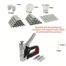 1pc 3-In-1 Heavy Duty Staple Gun Set, Includes 600/800/1000 Staples, Suitable For Soft Furnishing, Woodworking And Furniture, Ergonomic Labor-Saving Handle, Includes 600 Staples - B - View 24